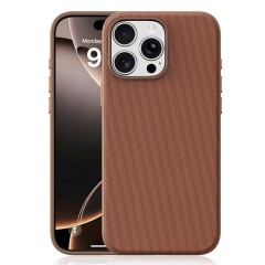 Husa compatibila cu iPhone 16 Pro Max, MagSafe, Design Woven, Soft Touch, Antisoc, Maro