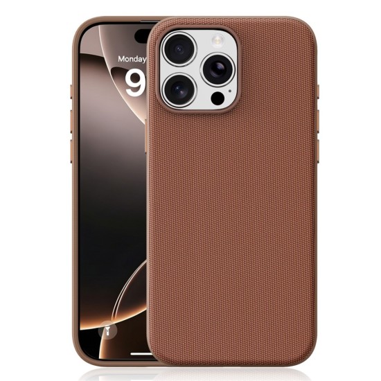 Husa compatibila cu iPhone 16 Pro, MagSafe, Design Woven, Soft Touch, Antisoc, Maro