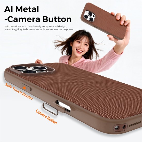 Husa compatibila cu iPhone 16 Pro, MagSafe, Design Woven, Soft Touch, Antisoc, Maro