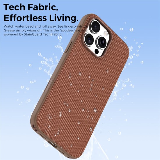 Husa compatibila cu iPhone 16 Pro, MagSafe, Design Woven, Soft Touch, Antisoc, Maro