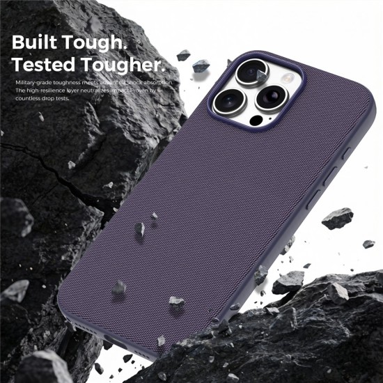 Husa compatibila cu iPhone 16 Pro, MagSafe, Design Woven, Soft Touch, Antisoc, Mov