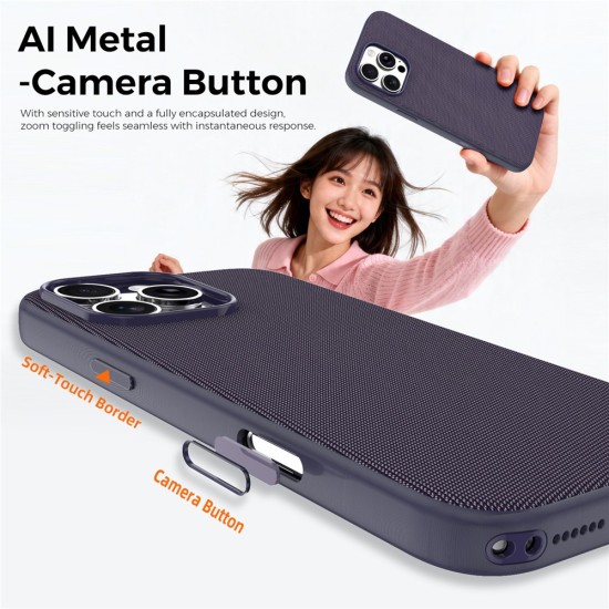 Husa compatibila cu iPhone 16 Pro, MagSafe, Design Woven, Soft Touch, Antisoc, Mov