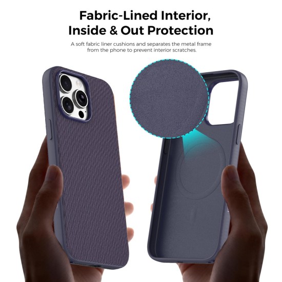 Husa compatibila cu iPhone 16 Pro, MagSafe, Design Woven, Soft Touch, Antisoc, Mov
