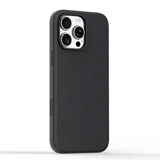 Husa compatibila cu iPhone 16 Pro, MagSafe, Design Woven, Soft Touch, Antisoc, Negru
