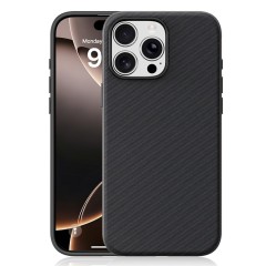 Husa compatibila cu iPhone 16 Pro Max, MagSafe, Design Woven, Soft Touch, Antisoc, Negru
