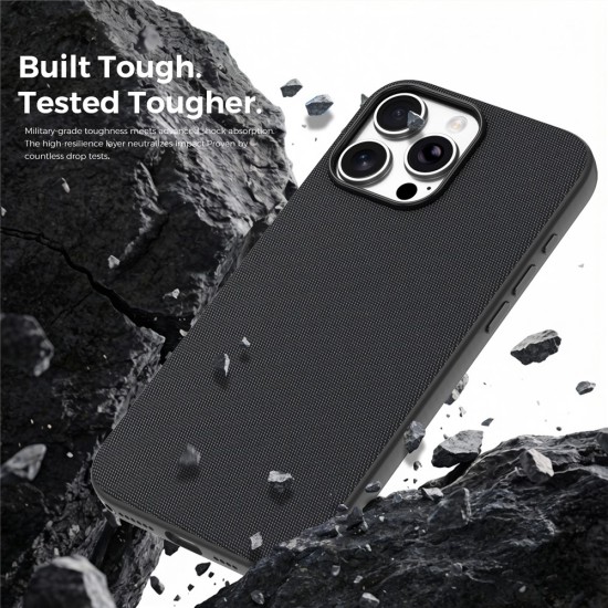 Husa compatibila cu iPhone 16 Pro, MagSafe, Design Woven, Soft Touch, Antisoc, Negru