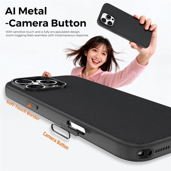 Husa compatibila cu iPhone 16 Pro, MagSafe, Design Woven, Soft Touch, Antisoc, Negru