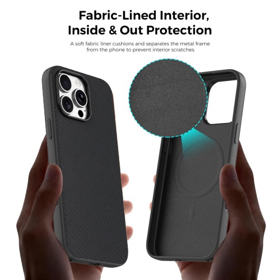 Husa compatibila cu iPhone 16 Pro, MagSafe, Design Woven, Soft Touch, Antisoc, Negru