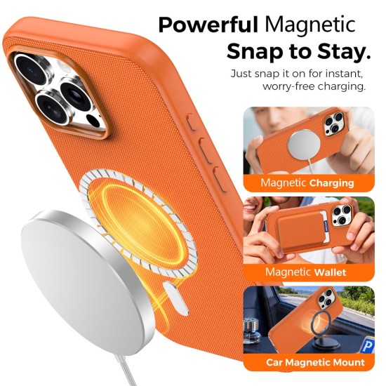  Husa compatibila cu iPhone 16 Pro, MagSafe, Design Woven, Soft Touch, Antisoc, Portocaliu