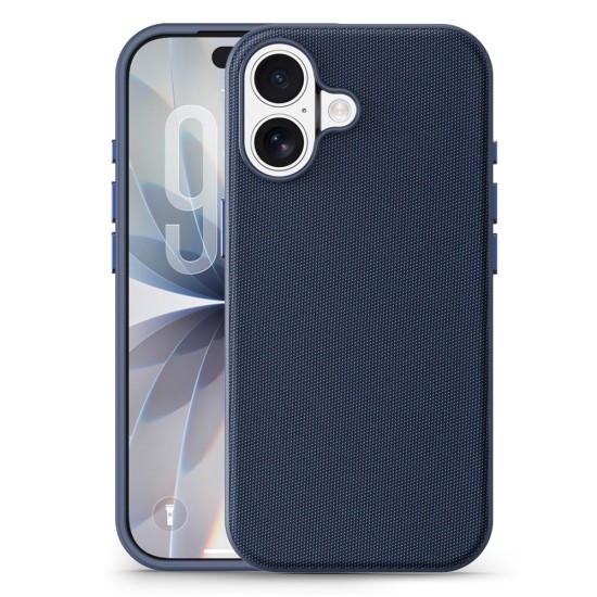 Husa compatibila cu iPhone 16, MagSafe, Design Woven, Soft Touch, Antisoc, Albastru Inchis