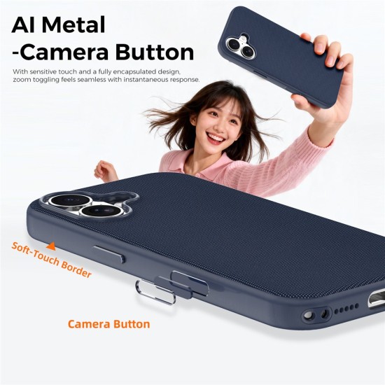 Husa compatibila cu iPhone 16, MagSafe, Design Woven, Soft Touch, Antisoc, Albastru Inchis