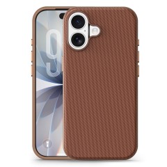 Husa compatibila cu iPhone 16, MagSafe, Design Woven, Soft Touch, Antisoc, Maro