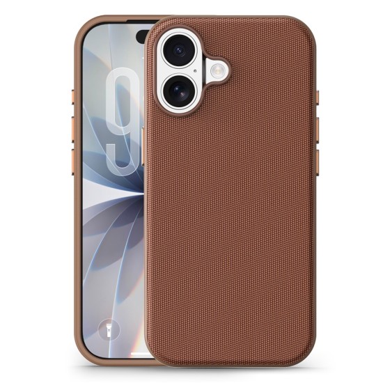 Husa compatibila cu iPhone 16, MagSafe, Design Woven, Soft Touch, Antisoc, Maro