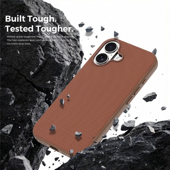 Husa compatibila cu iPhone 16, MagSafe, Design Woven, Soft Touch, Antisoc, Maro