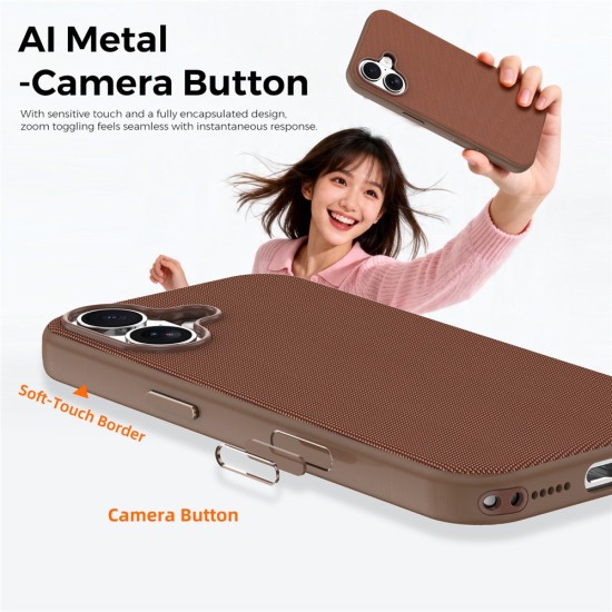 Husa compatibila cu iPhone 16, MagSafe, Design Woven, Soft Touch, Antisoc, Maro