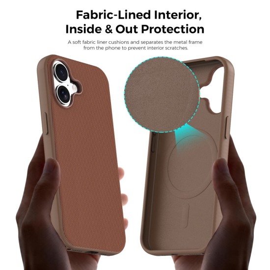 Husa compatibila cu iPhone 16, MagSafe, Design Woven, Soft Touch, Antisoc, Maro