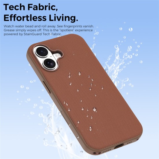 Husa compatibila cu iPhone 16, MagSafe, Design Woven, Soft Touch, Antisoc, Maro