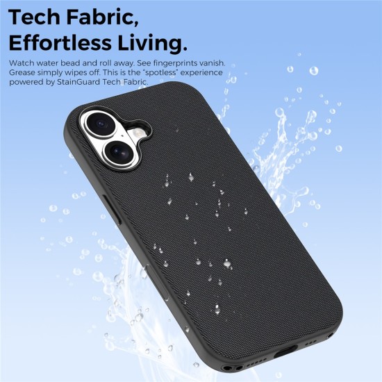 Husa compatibila cu iPhone 16, MagSafe, Design Woven, Soft Touch, Antisoc, Negru