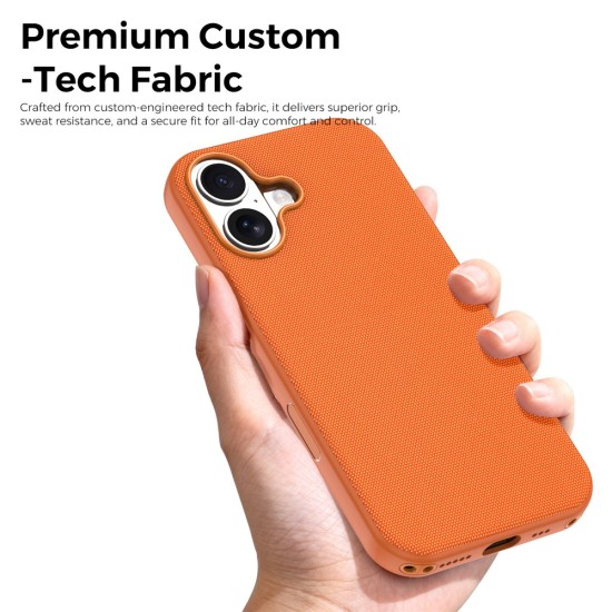 Husa compatibila cu iPhone 16, MagSafe, Design Woven, Soft Touch, Antisoc, Portocaliu Husa compatibila cu iPhone 16, MagSafe, Design Woven, Soft Touch, Antisoc, Portocaliu