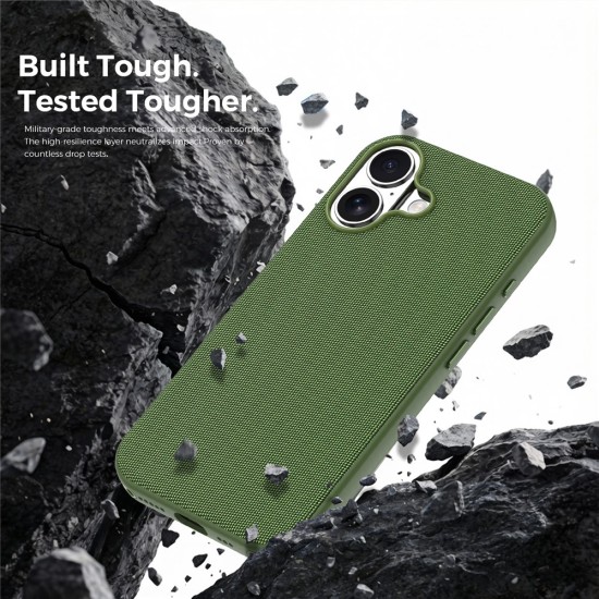  Husa compatibila cu iPhone 17, MagSafe, Design Woven, Soft Touch, Antisoc, Verde