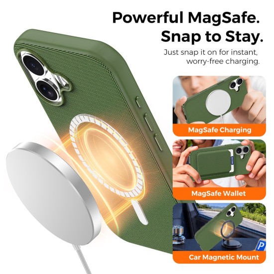  Husa compatibila cu iPhone 17, MagSafe, Design Woven, Soft Touch, Antisoc, Verde