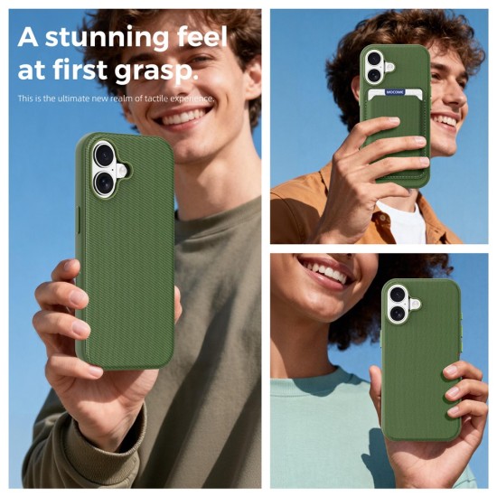  Husa compatibila cu iPhone 17, MagSafe, Design Woven, Soft Touch, Antisoc, Verde