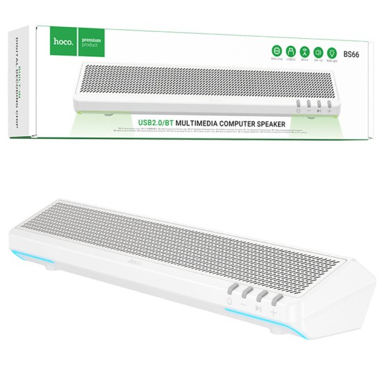 Boxa Multimedia Hoco BS66, Bluetooth 5.4, 2x3W, USB + Bluetooth, Soundbar Laptop/PC, Design Plat, Alb Boxa Multimedia Hoco BS66, Bluetooth 5.4, 2x3W, USB + Bluetooth, Soundbar Laptop/PC, Design Plat, Alb