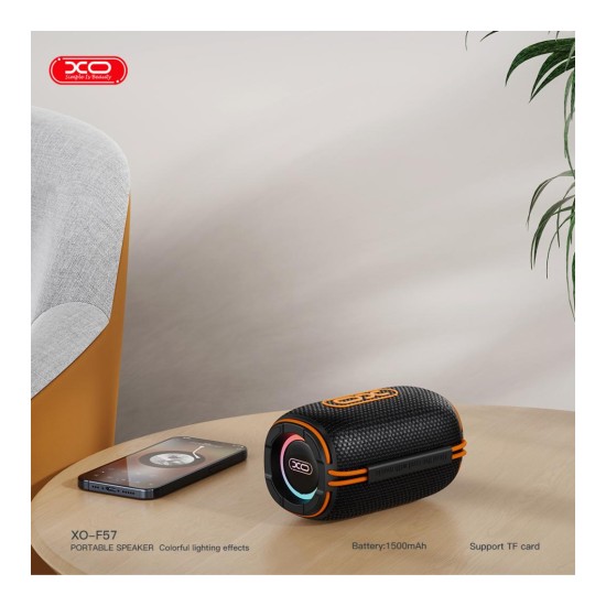 Boxa Portabila XO F57, Bluetooth 5.3, 10W, 1500mAh, TF Card, Wireless, Compacta, Orange/Black