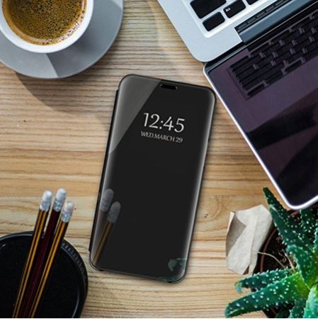 Husa Huawei P Smart (2019) Clear View Flip Mirror Stand, Neagra