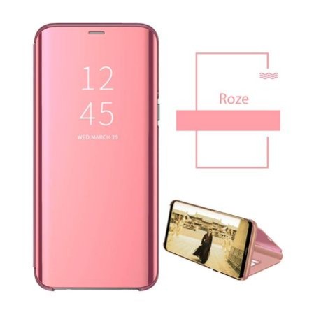 Husa Huawei P smart(2019) Clear View Flip Mirror Stand, Rose