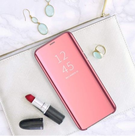 Husa Huawei P smart(2019) Clear View Flip Mirror Stand, Rose