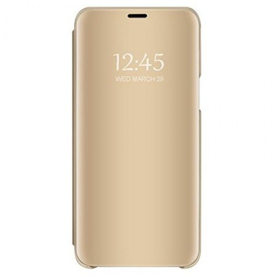 Husa Book Clear view compatibil Samsung A8 2018, gold