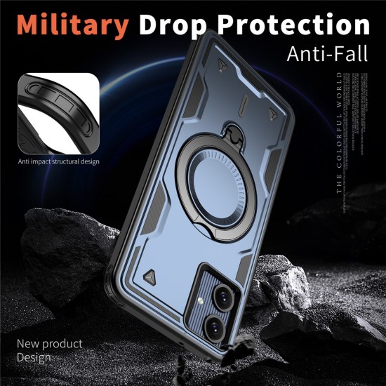 Husa military armour cu inel metalic, ALC MOBILE, compatibila cu Samsung Galaxy A06, Albastru