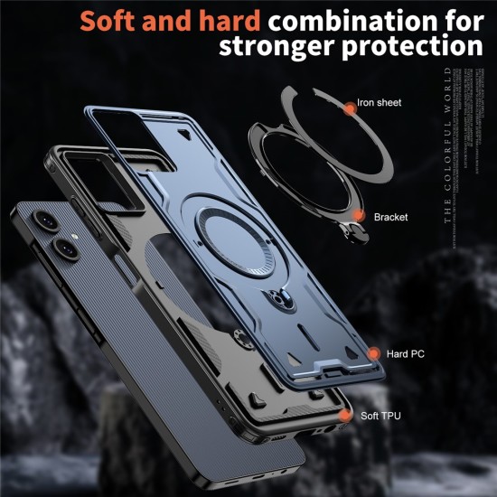 Husa military armour cu inel metalic, ALC MOBILE, compatibila cu Samsung Galaxy A06, Albastru