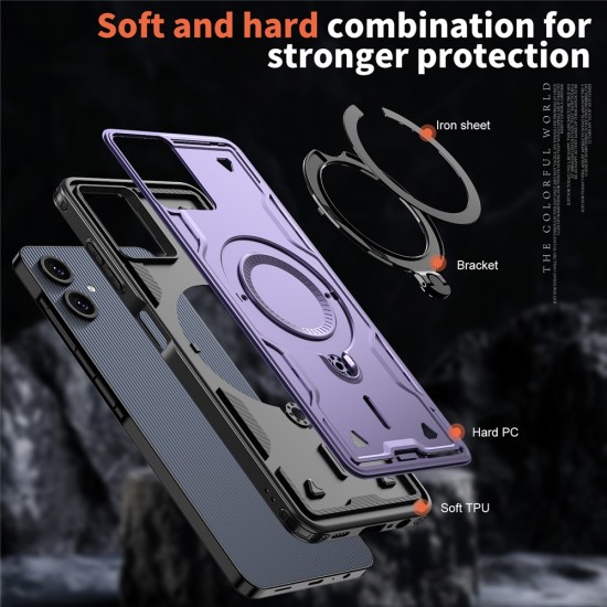 Husa military armour cu inel metalic, ALC MOBILE, compatibila cu Samsung Galaxy A06, Mov