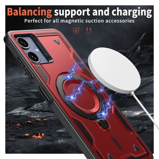 Husa military armour cu inel metalic, ALC MOBILE, compatibila cu Samsung Galaxy A06, Rosu