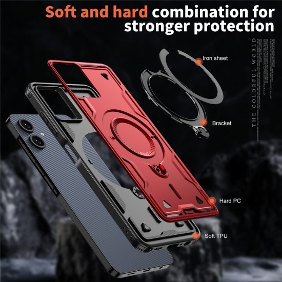 Husa military armour cu inel metalic, ALC MOBILE, compatibila cu Samsung Galaxy A06, Rosu
