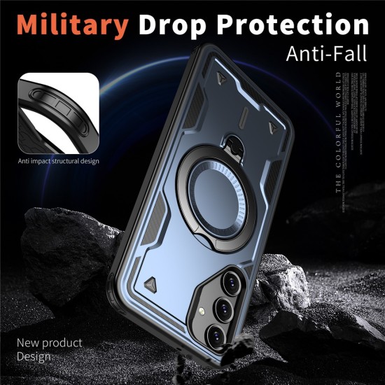 Husa military armour cu inel metalic, ALC MOBILE, compatibila cu Samsung Galaxy A56, Albastru