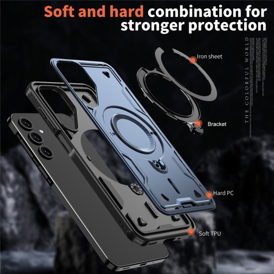 Husa military armour cu inel metalic, ALC MOBILE, compatibila cu Samsung Galaxy A56, Albastru