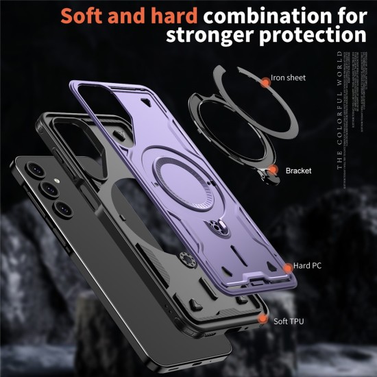 Husa military armour cu inel metalic, ALC MOBILE, compatibila cu Samsung Galaxy A25, Mov