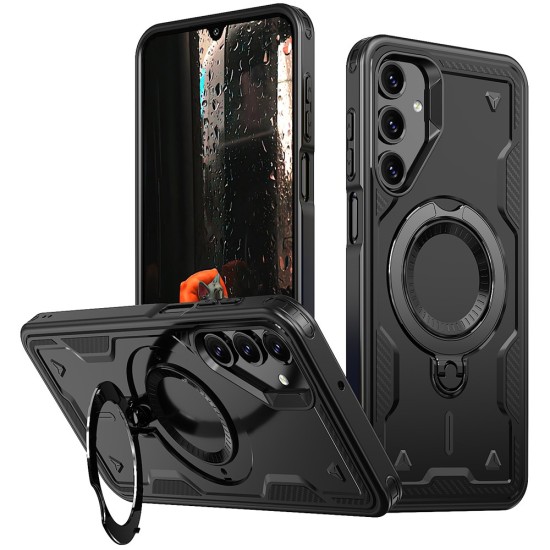 Husa military armour cu inel metalic, ALC MOBILE, compatibila cu Samsung Galaxy A25, Negru