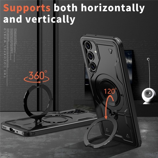 Husa military armour cu inel metalic, ALC MOBILE, compatibila cu Samsung Galaxy A25, Negru