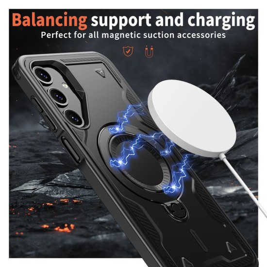 Husa military armour cu inel metalic, ALC MOBILE, compatibila cu Samsung Galaxy A25, Negru