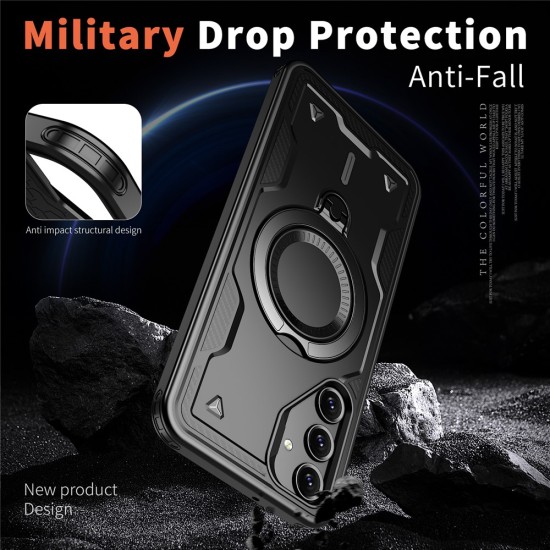 Husa military armour cu inel metalic, ALC MOBILE, compatibila cu Samsung Galaxy A25, Negru