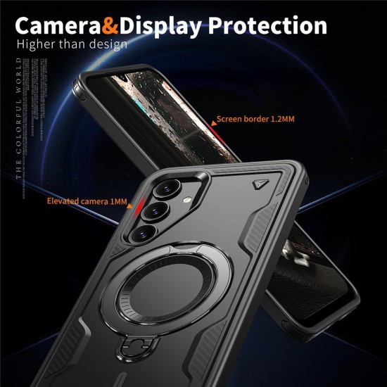Husa military armour cu inel metalic, ALC MOBILE, compatibila cu Samsung Galaxy A25, Negru