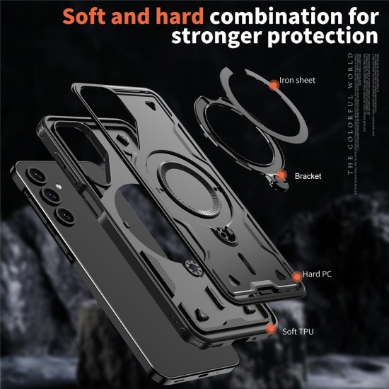 Husa military armour cu inel metalic, ALC MOBILE, compatibila cu Samsung Galaxy A25, Negru