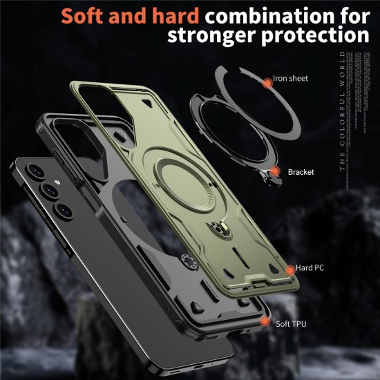 Husa military armour cu inel metalic, ALC MOBILE, compatibila cu Samsung Galaxy A36, Verde