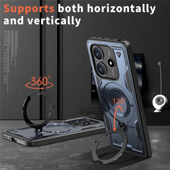 Husa military armour cu inel metalic, ALC MOBILE, compatibila cu Xiaomi Redmi Note 14 5G, Albastru
