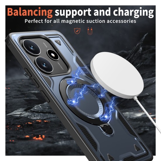 Husa military armour cu inel metalic, ALC MOBILE, compatibila cu Xiaomi Redmi Note 14 5G, Albastru