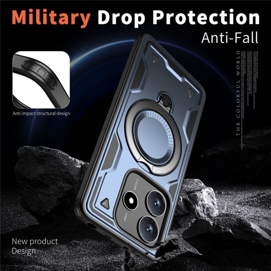 Husa military armour cu inel metalic, ALC MOBILE, compatibila cu Xiaomi Redmi Note 14 5G, Albastru